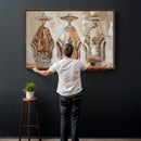 Mexican Folk Art Canvas Wall Art, Charro Poncho Sombrero Painting Print, Neutral Beige Boho Decor, Southwestern Impasto Style, Living Room Art by MyGreatCanvas | Canvas Wall Art Prints | Photo Prints & Wall Decor