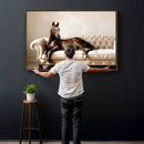 Funny Horse on Sofa Canvas Wall Art, Quirky Horse Lounging Photo Print, Whimsical Animal Decor, Living Room Conversation Art, Horse Lover Gift by MyGreatCanvas | Canvas Wall Art Prints | Photo Prints & Wall Decor