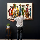African Folk Art Canvas Wall Art, Colorful African Women Village Painting Print, Tribal Ethnic Home Decor, Vibrant African Art, Living Room