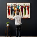 African Folk Art Canvas Wall Art, Colorful African Women Village Painting Print, Tribal Ethnic Home Decor, Vibrant African Art, Living Room