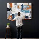Blue Teal Abstract Canvas Wall Art, Modern Textured Painting Print, Navy Orange White Contemporary Art, Neutral Living Room Decor, Office Art by MyGreatCanvas | Canvas Wall Art Prints | Photo Prints & Wall Decor