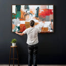 Blue Teal Abstract Canvas Wall Art, Modern Textured Painting Print, Navy Orange White Contemporary Art, Neutral Living Room Decor, Office Art by MyGreatCanvas | Canvas Wall Art Prints | Photo Prints & Wall Decor