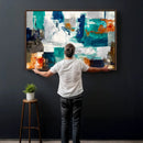 Blue Teal Abstract Canvas Wall Art, Modern Textured Painting Print, Navy Orange White Contemporary Art, Neutral Living Room Decor, Office Art by MyGreatCanvas | Canvas Wall Art Prints | Photo Prints & Wall Decor