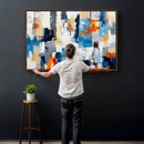 Blue Teal Abstract Canvas Wall Art, Modern Textured Painting Print, Navy Orange White Contemporary Art, Neutral Living Room Decor, Office Art by MyGreatCanvas | Canvas Wall Art Prints | Photo Prints & Wall Decor