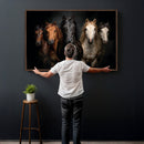 Horse Wall Art Canvas Print, Wild Horses Portrait Photography, Dramatic Equestrian Decor, Black Brown White Horse Herd, Rustic Ranch Art