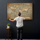 Vintage Personalized Push Pin World Map, Vintage Travel Map Canvas, Custom Names Anniversary Gift, Places Visited Pin Board, Couples Adventure Art by MyGreatCanvas | Canvas Wall Art Prints | Photo Prints & Wall Decor