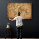 Personalized Push Pin World Map, Vintage Travel Map Canvas, Custom Names Anniversary Gift, Places Visited Pin Board, Couples Adventure Art