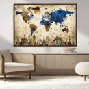 World Map Canvas Print – Vintage Blue and Gold World Map