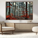 Autumn Forest Wall Art – Enchanting Red Leaves Canvas Print,