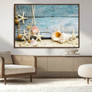Seashells on Rustic Wooden Background, Seashells Wall Art
