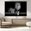 Large Black and White Lion Couple Wall Art Canvas Print –