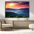 Sunset over Mountain Canvas Print, Forest Canvas Wall Art –