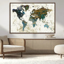 Vintage World Map Wall Art Canvas Print, Framed Rustic Earth
