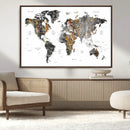 Modern Metallic World Map Canvas Wall Art – Framed
