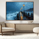Stormy Night at Beach Pier Oil Painting Large Wall Art