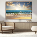 Golden Sunset Beach Triptych Canvas Wall Art for Living Room