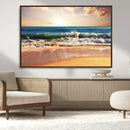 Sunset Beach Wall Art - 3-Panel Framed Canvas Print, Ready