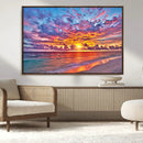 Vibrant Sunset Beach Wall Art - Ocean Sunset Canvas Print |