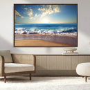 Serene Ocean Sunset Canvas Wall Art - Beach Waves at Sunset,