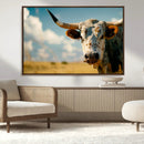 Longhorn in the Prairie - Stunning Ranch-Style Triptych Wall
