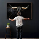 Black Bull Wall Art – Majestic Longhorn Canvas Print with