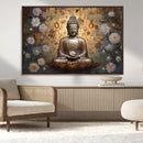 Golden Buddha Wall Art Canvas Print | Zen Meditation Floral