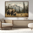 Rustic Grizzly 399 Bear Family Wall Art Canvas Print