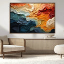 Blue Orange Abstract Wave Wall Art Canvas Print, Framed Blue