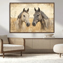 Chines Ink Style Grunge Horses Wall Art Canvas Print