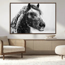 Winter Horse Canvas Print | Large 3-Panel Black White Equine