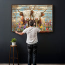 Cute Highland Cow Canvas Wall Art - Rustic Farmhouse Decor