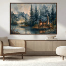 Rustic Cabin Woods Wall Art Print | Lake in a Forest Canvas
