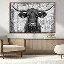 Abstract Longhorn Bull Wall Art Canvas Print - Rustic Texas