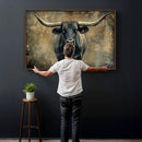 Texas Longhorn Bull Wall Art – Framed Rustic Cow Canvas