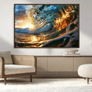 Ocean Wave at Sunset Canvas Wall Art – Vibrant Coastal Beach