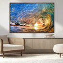 Ocean Wave at Sunset Canvas Wall Art – Vibrant Coastal Beach