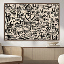 Abstract Love and Chaos Canvas Print, Black Symbols on Beige