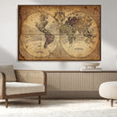 Vintage World Map Wall Art Canvas – Antique Style Push Pin