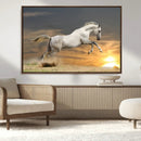 Large Wall Art Canvas Print – White Jumping Horse Sunset
