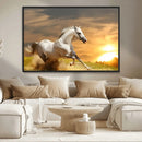 Large Wall Art Galloping White Horse at Sunset Canvas Print