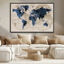 Vintage Blue World Map Canvas Wall Art – Antique Style
