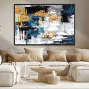 Blue and Gold Abstract Canvas Wall Art – Triptych Modern