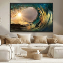 Golden Wave Sunset Canvas Print – Large Coastal Wall Art for