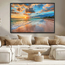 Sunset Ocean Waves on Tropical Beach, 3-Panel Giclee Canvas