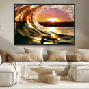 Golden Wave Sunset Triptych Canvas Art, Giclee Canvas Print