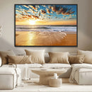 Golden Sunset Beach Print Canvas Wall Art, Giclee Canvas