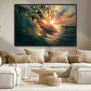 Ocean Wave Sunset Canvas Wall Art – Triptych Seascape Print