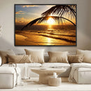 Golden Tropical Beach Sunset Canvas Triptych, Coastal Palm