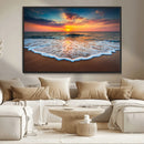 Sunset Beach Canvas Wall Art – Colorful Ocean Waves Triptych