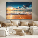 Golden Sunset Beach Triptych Canvas Art, Giclee Coastal Wall